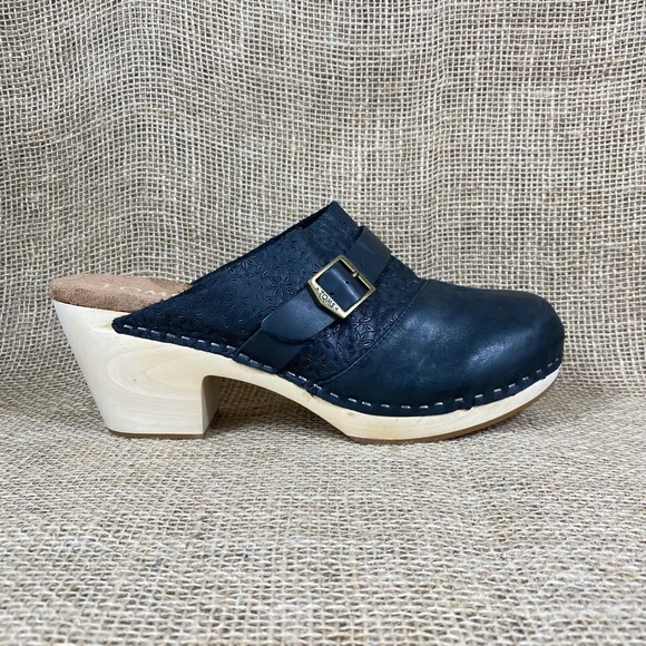 Toms Clog Wood Heel Black Leather Women size 10 - Picture 5 of 11